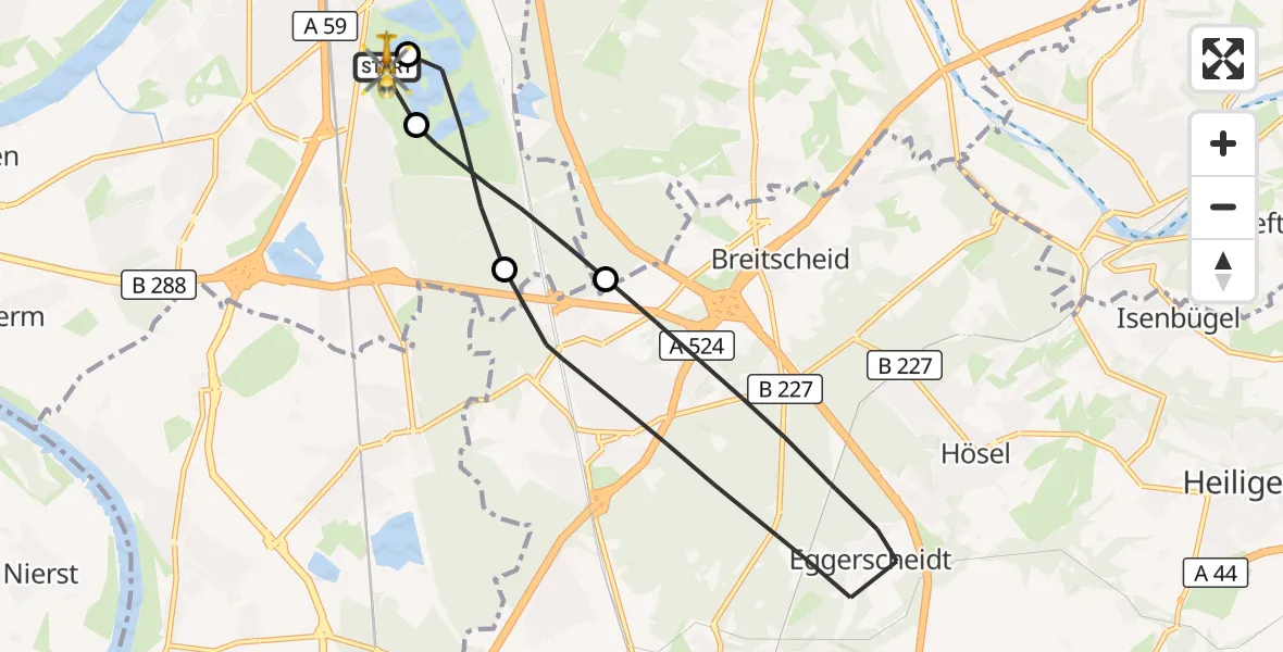 Flugroute Rettungshubschrauber Duisburg Air Rescue Hubschrauberlandeplatz (Christoph 9) - Duisburg Air Rescue Hubschrauberlandeplatz (Christoph 9), 16 Oktober 2026, 11:08
