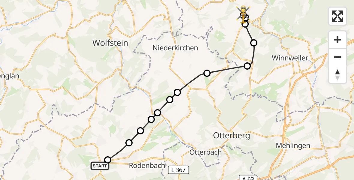Flugroute Rettungshubschrauber Mackenbach - Rockenhausen, 16 Oktober 2026, 11:08
