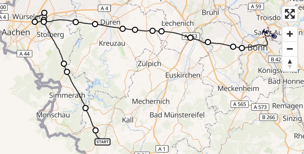 Flugroute Polizeihubschrauber Hellenthal - Sankt Augustin, 16 Oktober 2026, 11:09