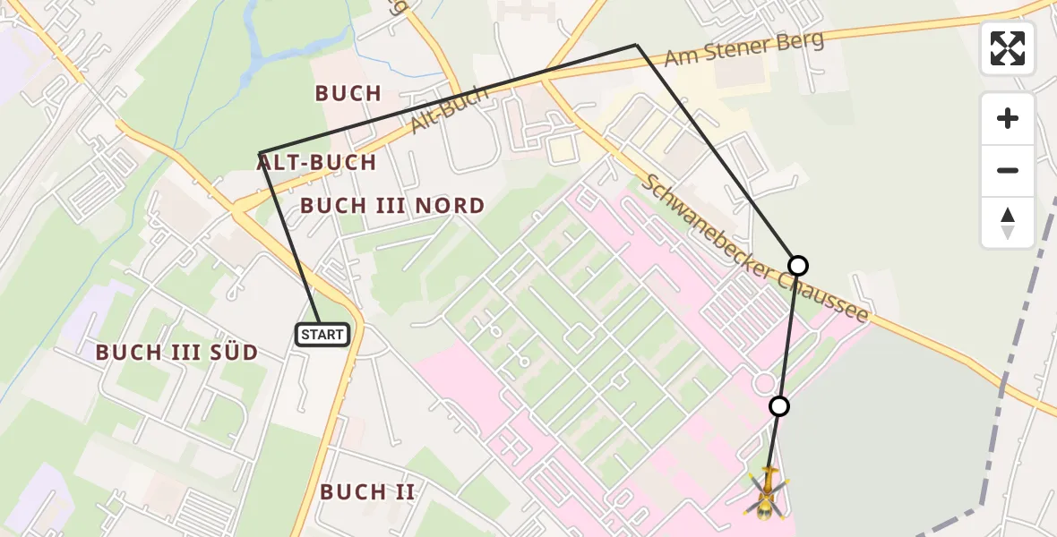 Flugroute Rettungshubschrauber Berlin - Helios Clinic Berlin-Buch, 16 Oktober 2026, 11:12