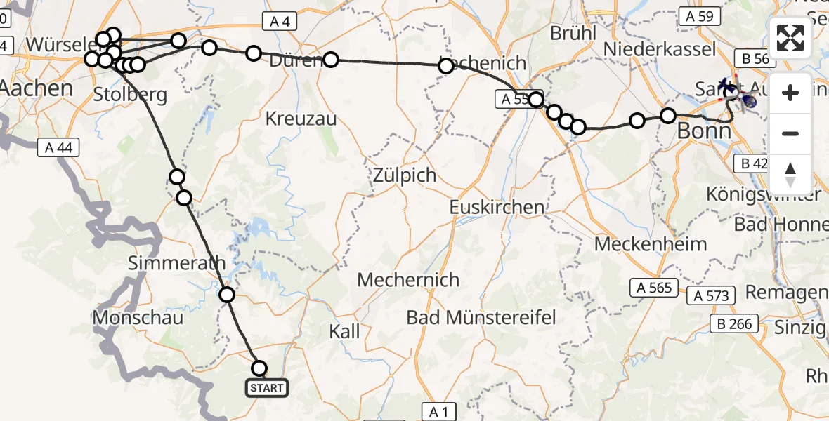 Flugroute Polizeihubschrauber Hellenthal - Sankt Augustin, 16 Oktober 2026, 11:12