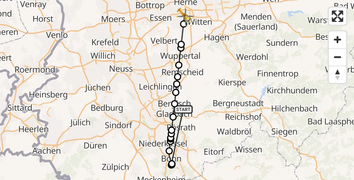 Flugroute Ambulanzhubschrauber Bergisch Gladbach - Bochum, 16 Oktober 2026, 11:14