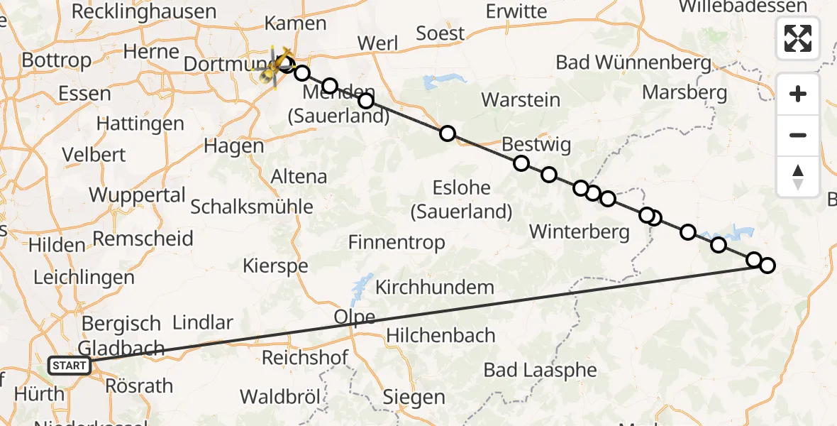 Flugroute Rettungshubschrauber Köln - Dortmund Flughafen, 16 Oktober 2026, 11:17
