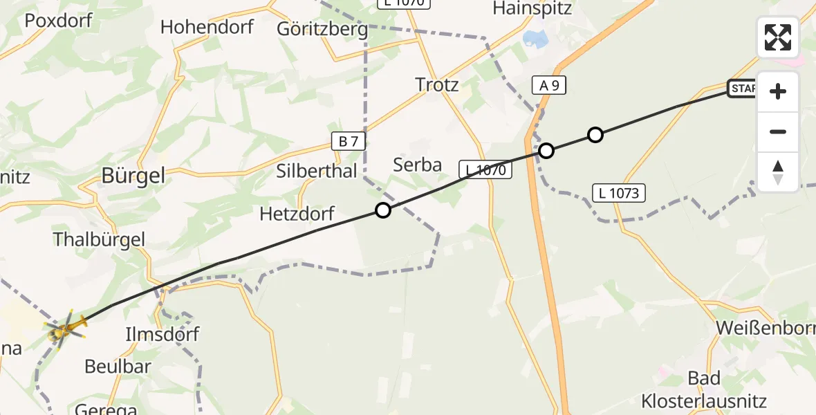 Flugroute Rettungshubschrauber Eisenberg - Bürgel, 16 Oktober 2026, 11:17