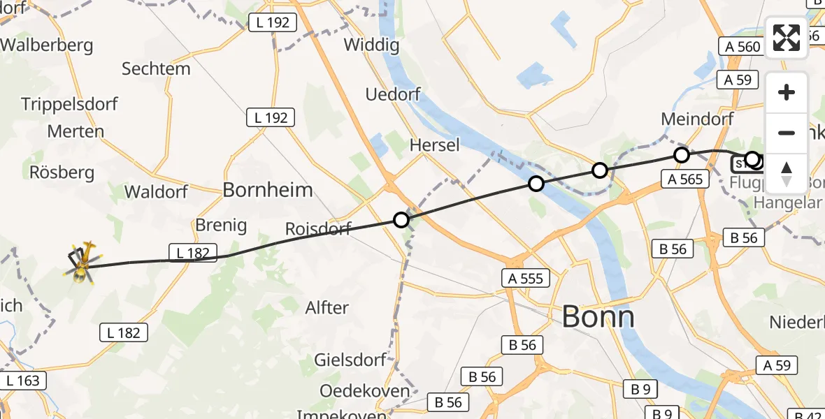 Flugroute Rettungshubschrauber Sankt Augustin - Bornheim, 16 Oktober 2026, 11:20