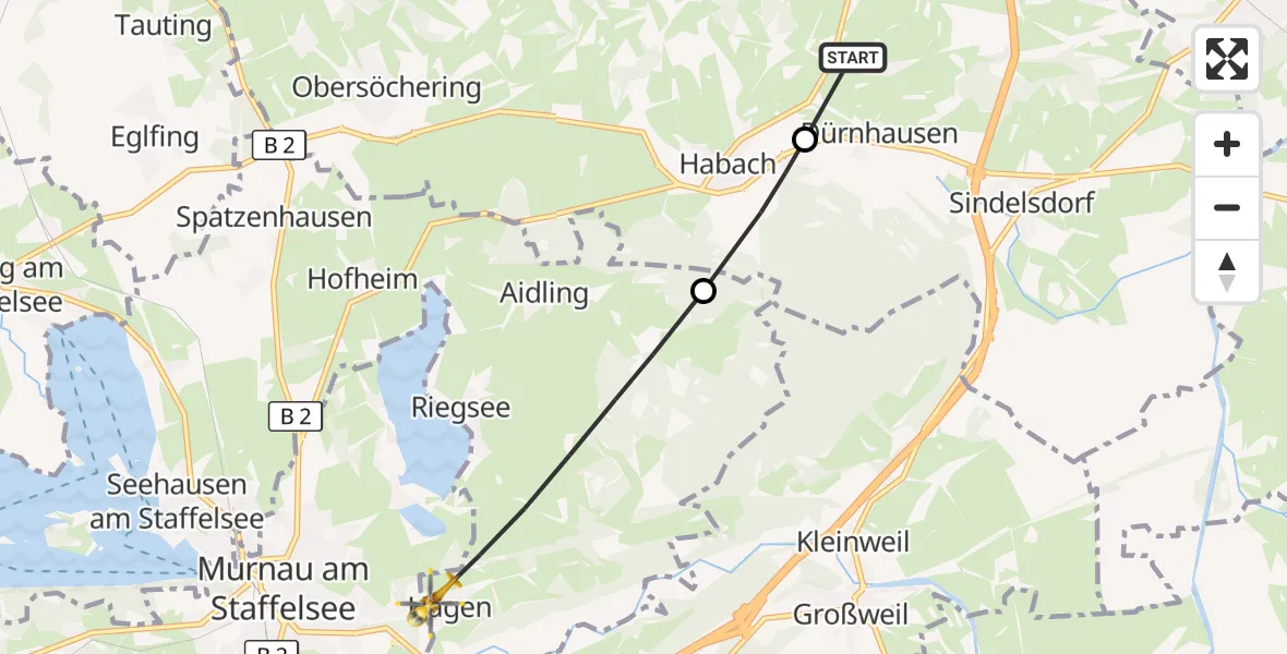 Flugroute Rettungshubschrauber Antdorf - Riegsee, 16 Oktober 2026, 11:30