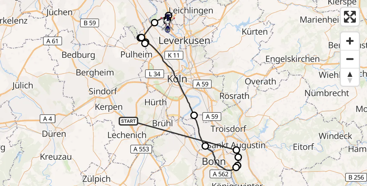 Flugroute Polizeihubschrauber Erftstadt - Leverkusen, 16 Oktober 2026, 11:31