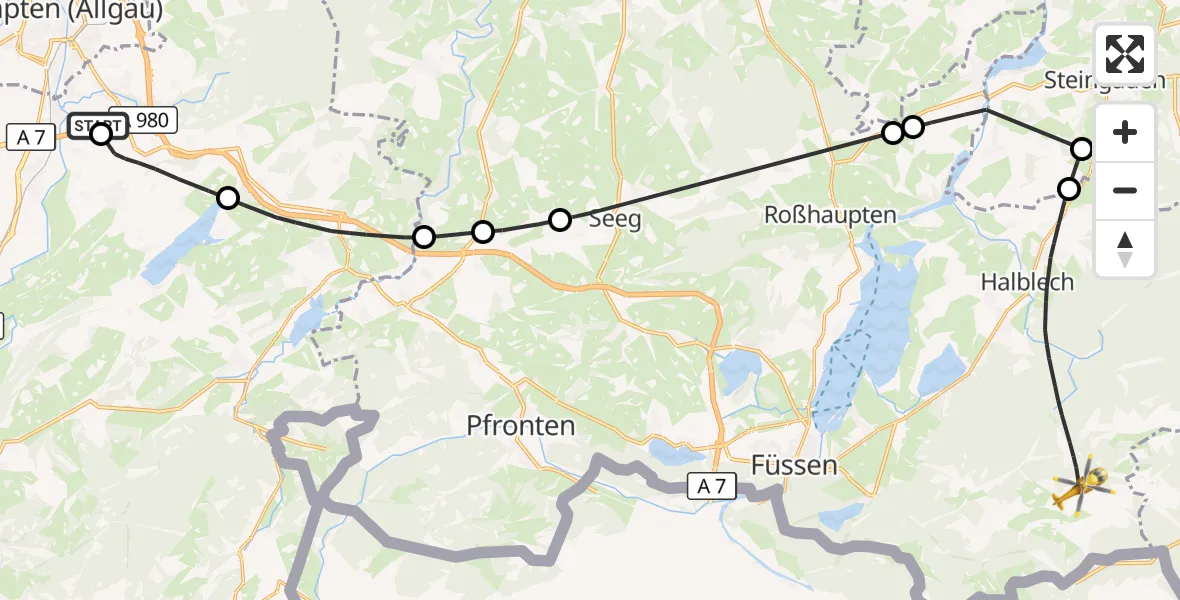 Flugroute Rettungshubschrauber Durach - Halblech, 16 Oktober 2026, 11:33