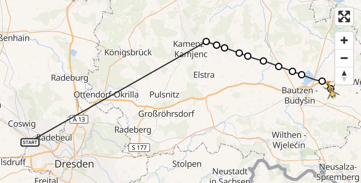 Flugroute Rettungshubschrauber Dresden - Bautzen Flugplatz, 16 Oktober 2026, 11:37