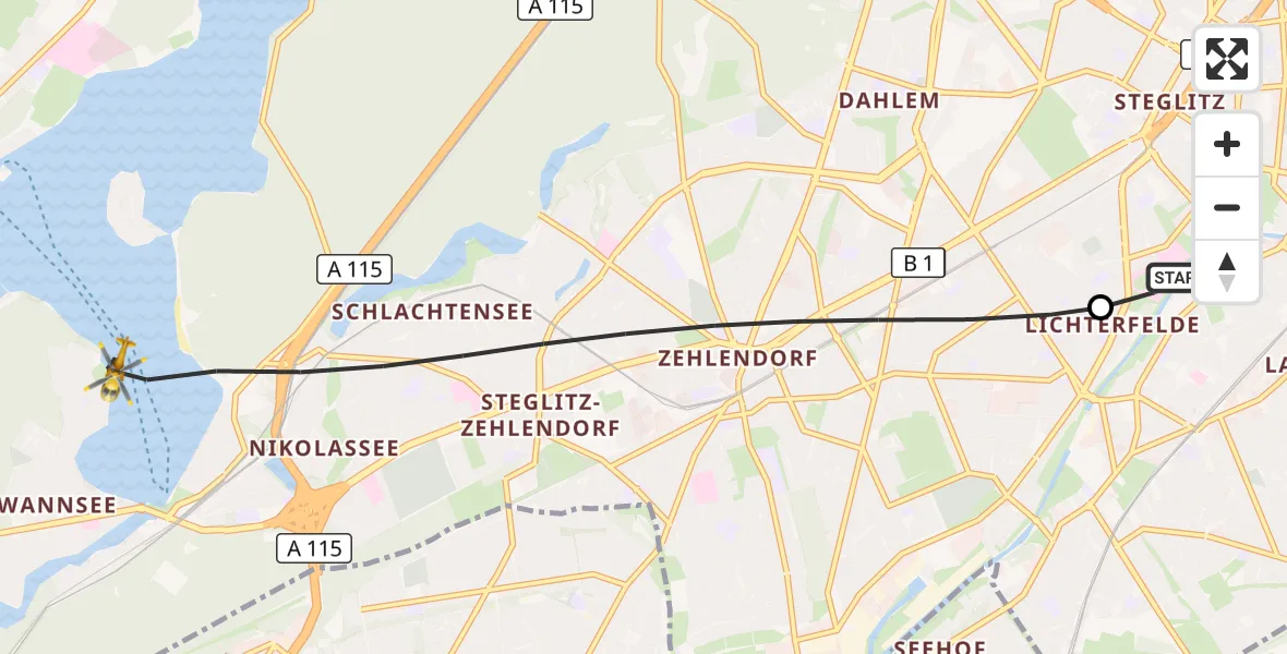 Flugroute Rettungshubschrauber Charité Clinic Benjamin Franklin Campus - Berlin, 16 Oktober 2026, 11:39