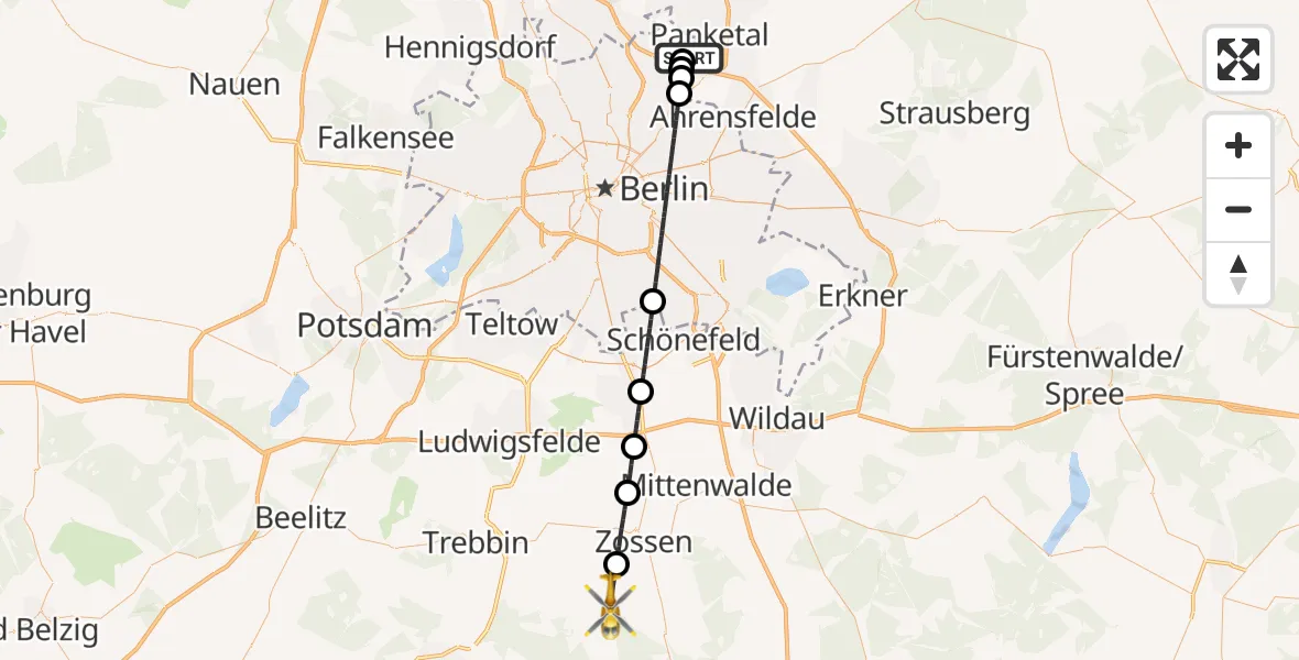 Flugroute Rettungshubschrauber Helios Clinic Berlin-Buch - Am Mellensee, 16 Oktober 2026, 11:40