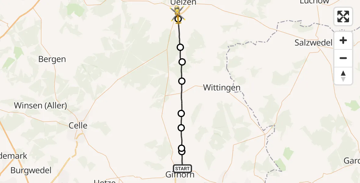 Flugroute Rettungshubschrauber Gifhorn - Uelzen, 16 Oktober 2026, 11:47