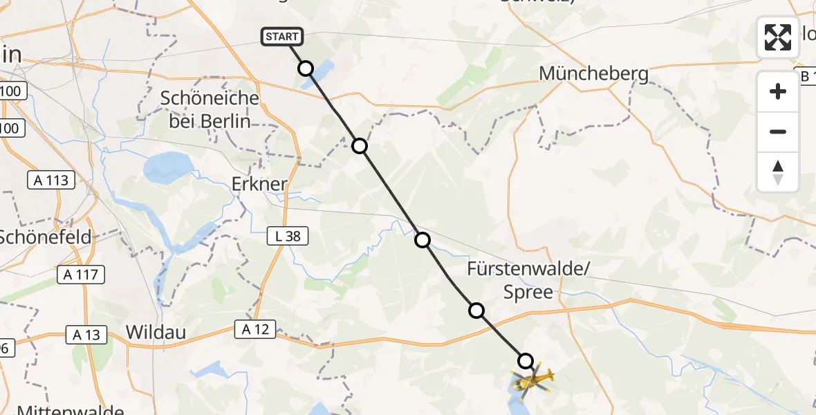 Flugroute Rettungshubschrauber Petershagen/Eggersdorf - Bad Saarow, 16 Oktober 2026, 11:52