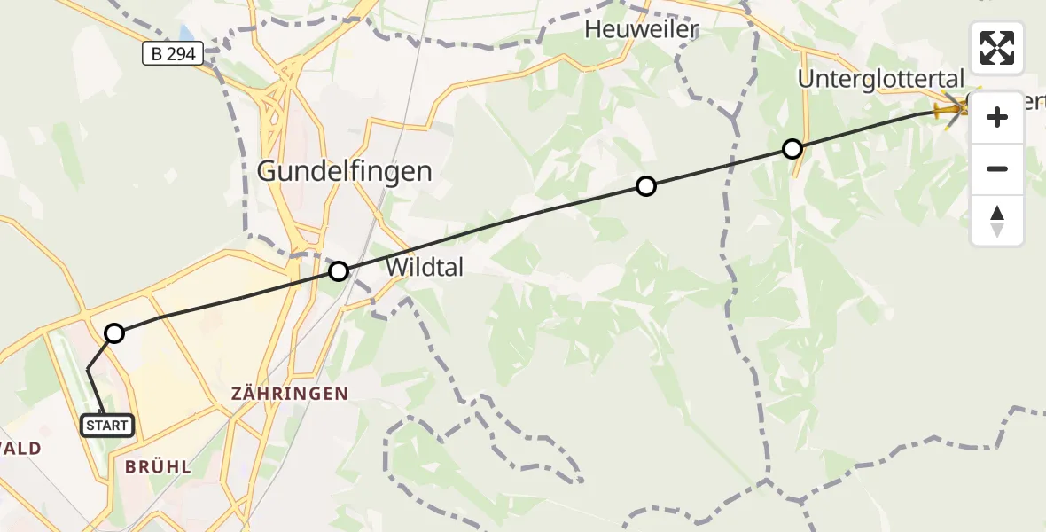 Flugroute Ambulanzhubschrauber Freiburg im Breisgau Flugplatz - Glottertal, 16 Oktober 2026, 11:55