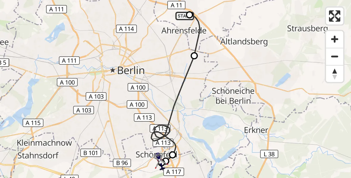 Flugroute Polizeihubschrauber Ahrensfelde Hubschrauberlandeplatz - Schönefeld, 16 Oktober 2026, 12:00