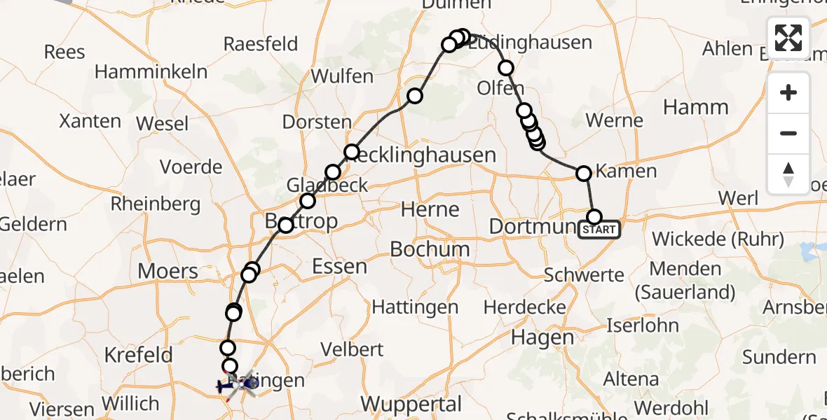 Flugroute Polizeihubschrauber Dortmund Flughafen - Düsseldorf Flughafen, 16 Oktober 2026, 12:03