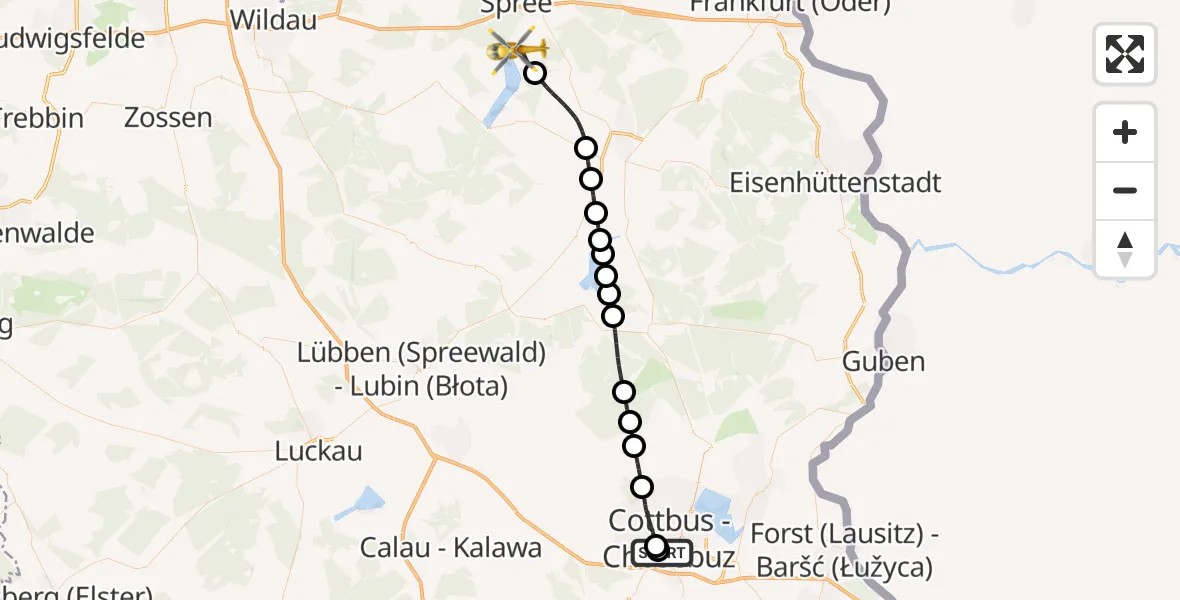 Flugroute Ambulanzhubschrauber Carl Thien Hospital Cottbus - Bad Saarow, 16 Oktober 2026, 12:03