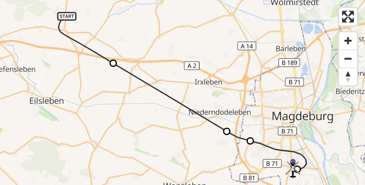 Flugroute Polizeihubschrauber Erxleben - Magdeburg City Flugplatz, 16 Oktober 2026, 12:08