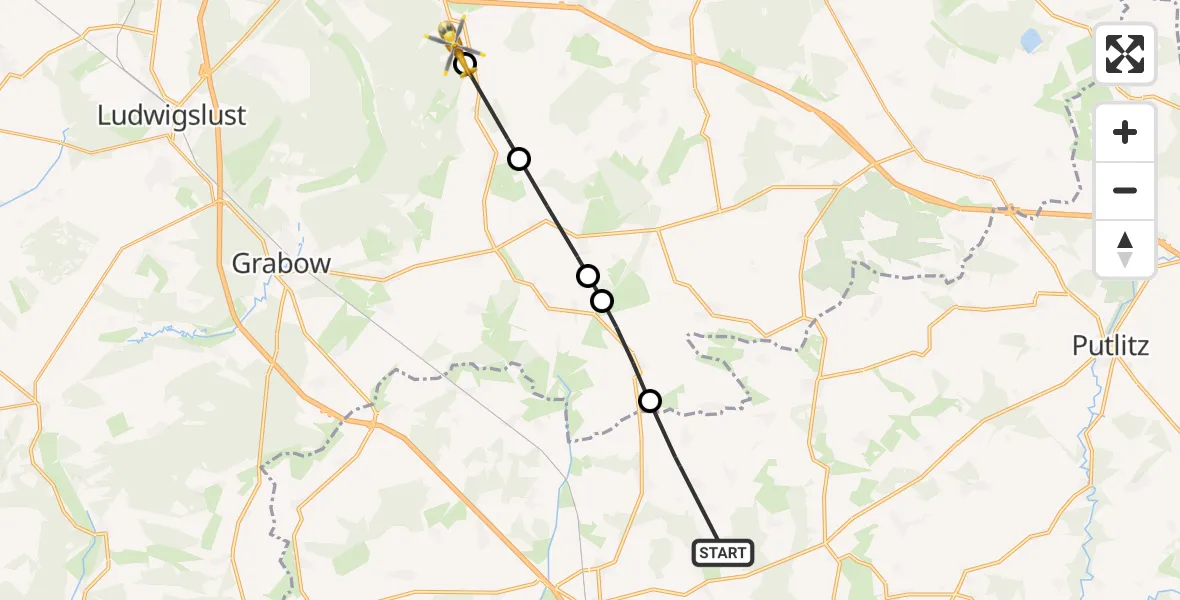 Flugroute Rettungshubschrauber Karstädt - Blievenstorf, 16 Oktober 2026, 12:14