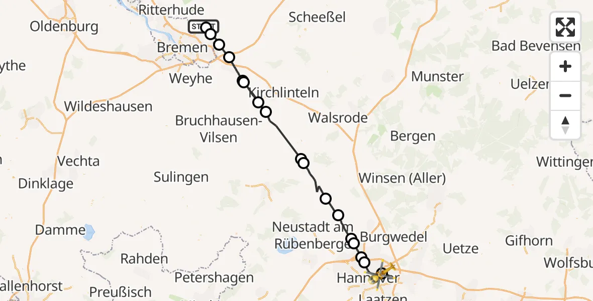 Flugroute Rettungshubschrauber Lilienthal - Hannover Luftrettung Hubschrauberlandeplatz (Christoph 4), 16 Oktober 2026, 12:16