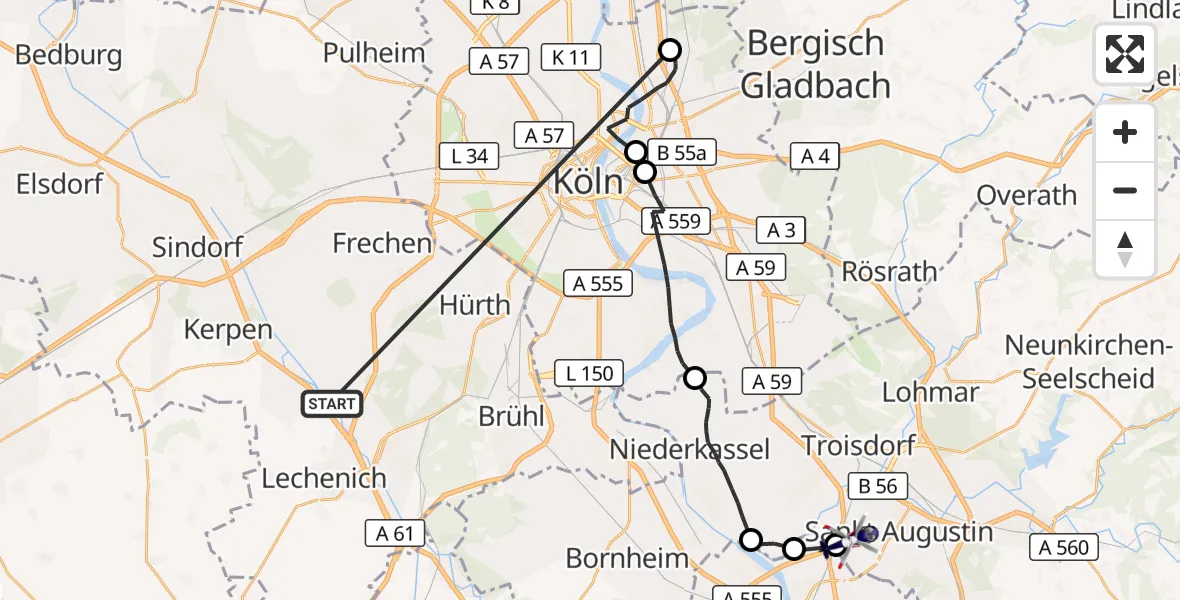Flugroute Polizeihubschrauber Erftstadt - Sankt Augustin, 16 Oktober 2026, 12:22