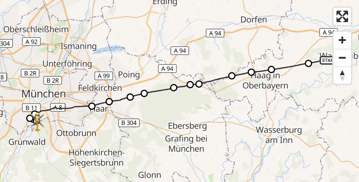 Flugroute Rettungshubschrauber Aschau a.Inn - ADAC Air Rescue Center Hubschrauberlandeplatz (Christoph 1), 16 Oktober 2026, 12:36