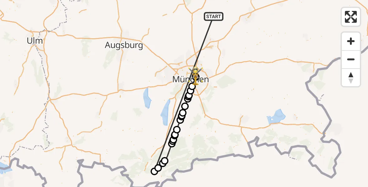 Flugroute Rettungshubschrauber Rudelzhausen - München Bogenhausen Hospital, 16 Oktober 2026, 12:45