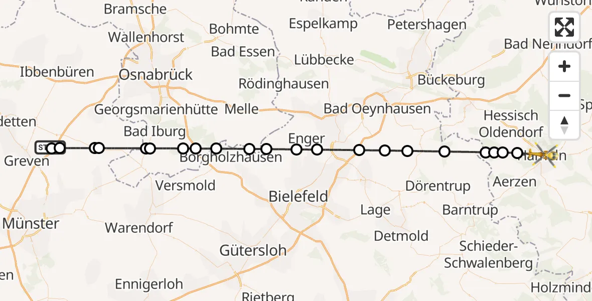 Flugroute Ambulanzhubschrauber Christoph  Westfalen-ADAC - Hameln, 16 Oktober 2026, 12:45