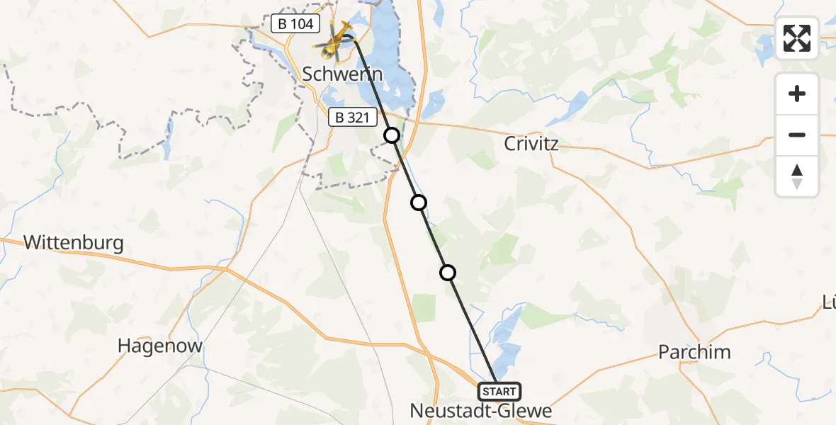 Flugroute Rettungshubschrauber Neustadt-Glewe - Schwerin, 16 Oktober 2026, 12:48