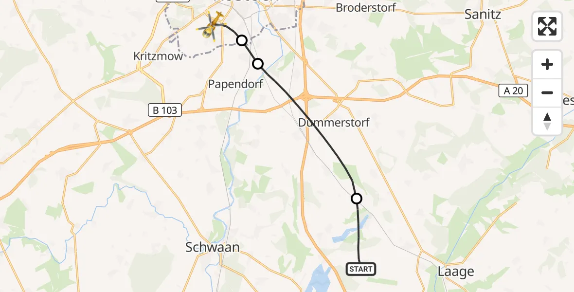 Flugroute Rettungshubschrauber Dolgen am See - Rostock, 16 Oktober 2026, 12:55