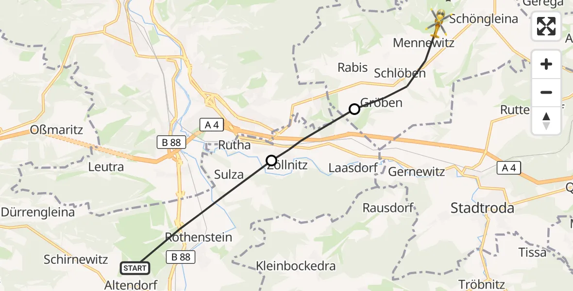 Flugroute Rettungshubschrauber Rothenstein - Schlöben, 16 Oktober 2026, 13:00