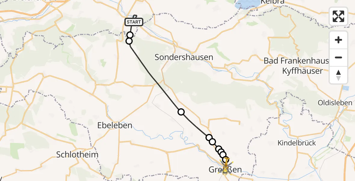 Flugroute Rettungshubschrauber Kleinfurra - Greußen, 16 Oktober 2026, 13:01