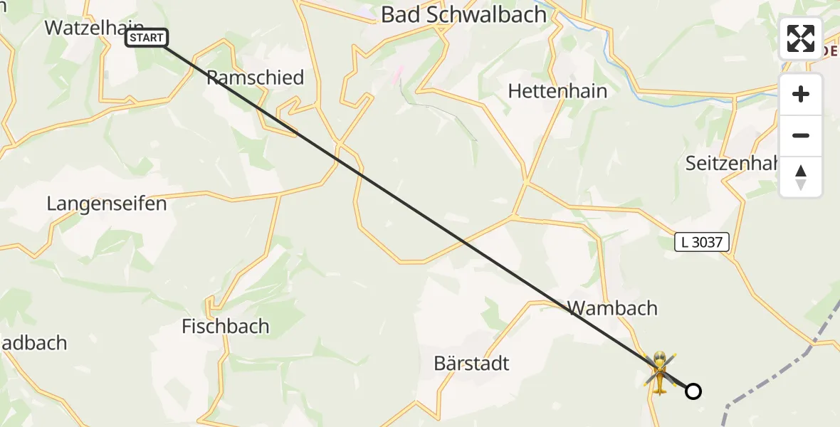 Flugroute Ambulanzhubschrauber Heidenrod - Schlangenbad, 16 Oktober 2026, 13:01