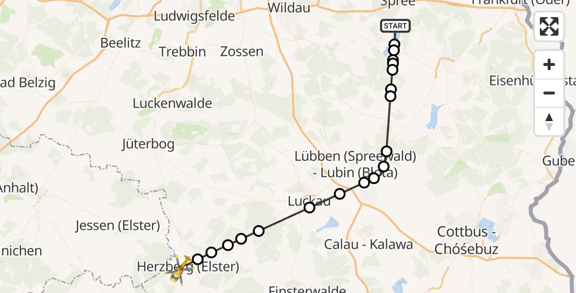 Flugroute Ambulanzhubschrauber Bad Saarow - Elbe-Elster Hospital Herzberg, 16 Oktober 2026, 13:07