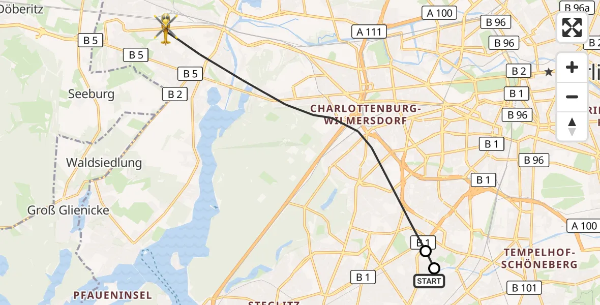 Flugroute Rettungshubschrauber Charité Clinic Benjamin Franklin Campus - Berlin, 16 Oktober 2026, 13:10