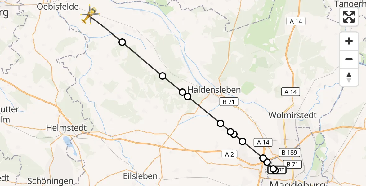 Flugroute Rettungshubschrauber Magdeburg Hospital - Oebisfelde-Weferlingen, 16 Oktober 2026, 13:10
