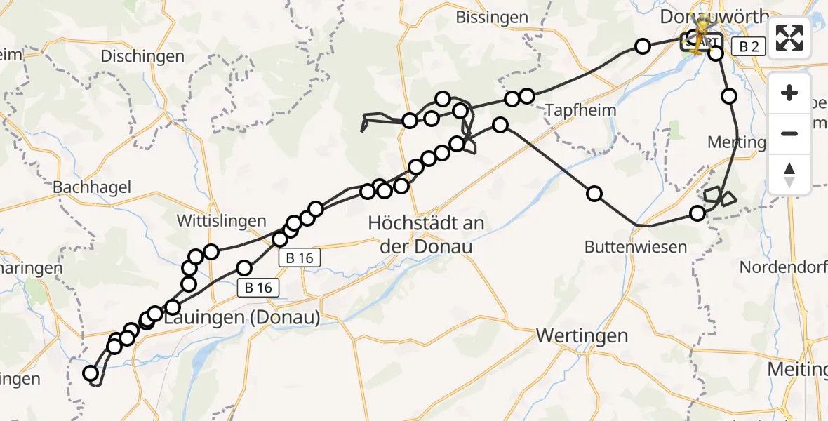 Flugroute Ambulanzhubschrauber Donauwörth Hubschrauberlandeplatz - Donauwörth Hubschrauberlandeplatz, 16 Oktober 2026, 13:19