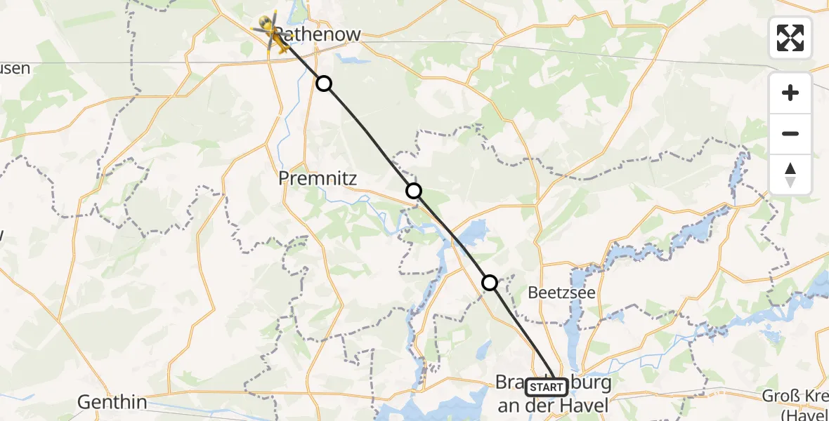 Flugroute Rettungshubschrauber Brandenburg an der Havel - Rathenow, 16 Oktober 2026, 13:27