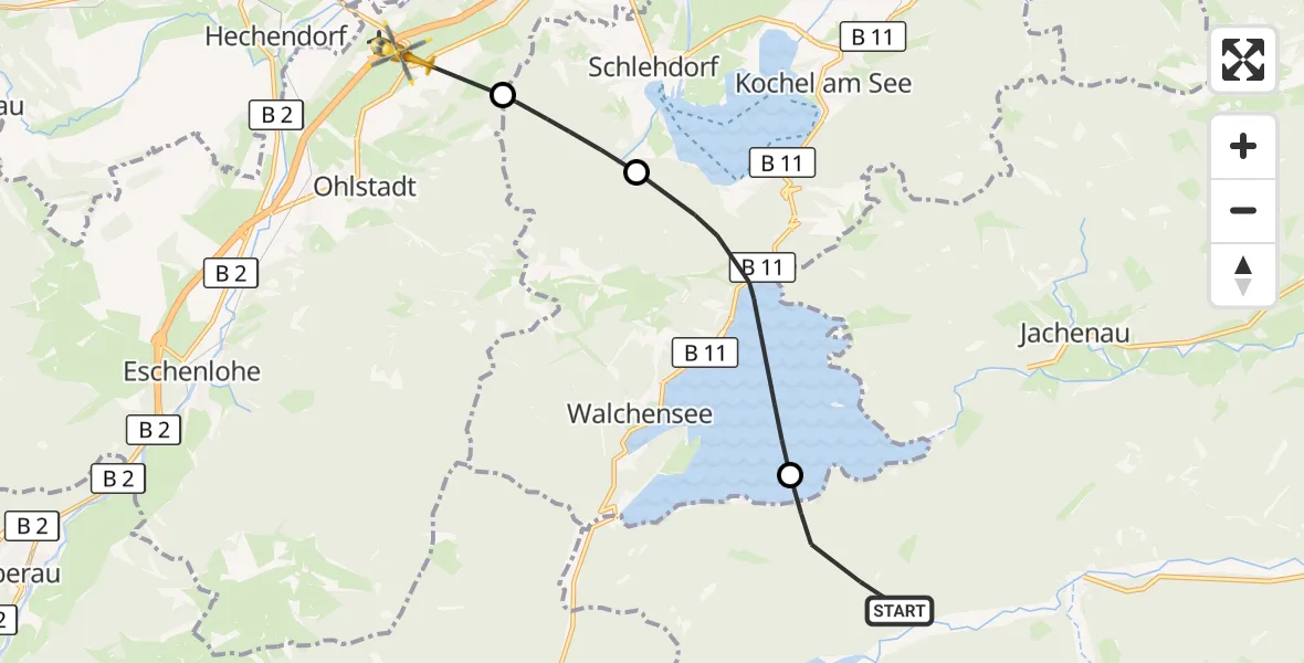 Flugroute Rettungshubschrauber Jachenau - Ohlstadt, 16 Oktober 2026, 13:34