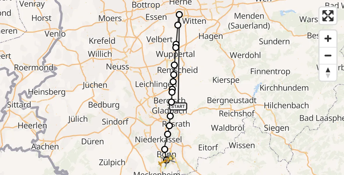 Flugroute Ambulanzhubschrauber Bergisch Gladbach - Bonn University Hospital, 16 Oktober 2026, 13:34