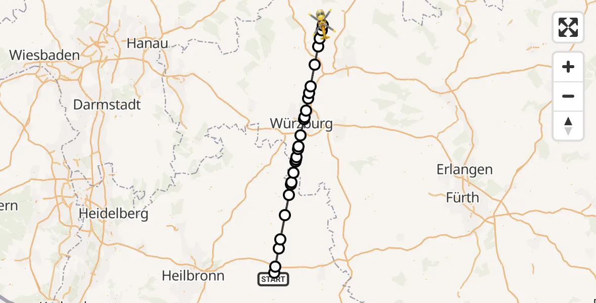 Flugroute Rettungshubschrauber Schwäbisch Hall - Bad Kissingen Flugplatz, 16 Oktober 2026, 13:37