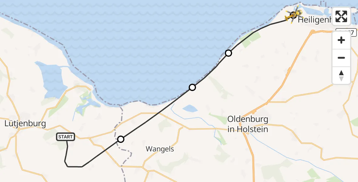 Flugroute Rettungshubschrauber Blekendorf - Heiligenhafen, 16 Oktober 2026, 13:39