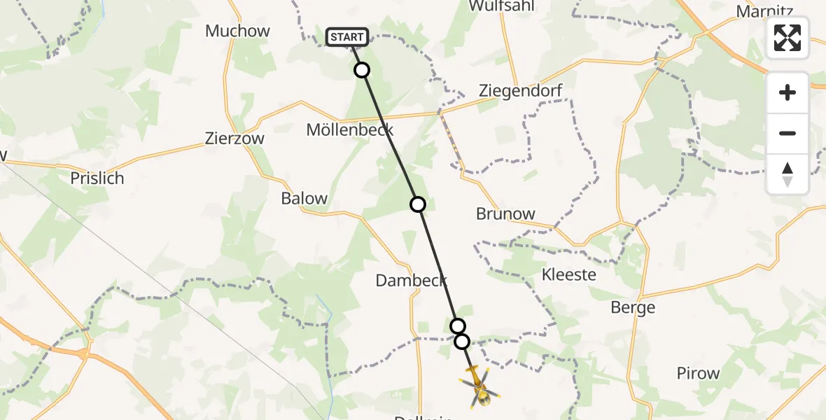 Flugroute Rettungshubschrauber Karrenzin - Karstädt, 16 Oktober 2026, 13:41