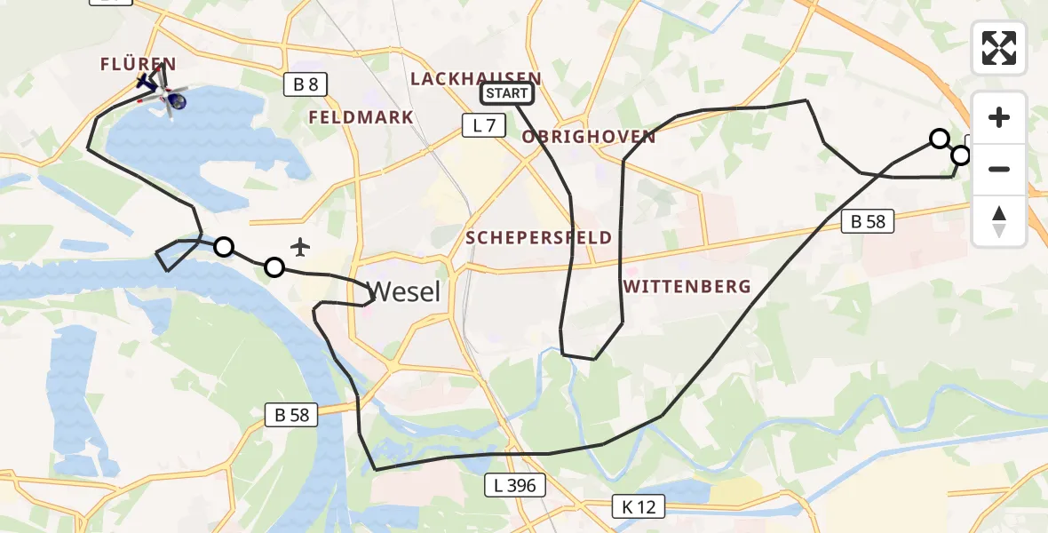 Flugroute Polizeihubschrauber Wesel - Wesel, 16 Oktober 2026, 13:48