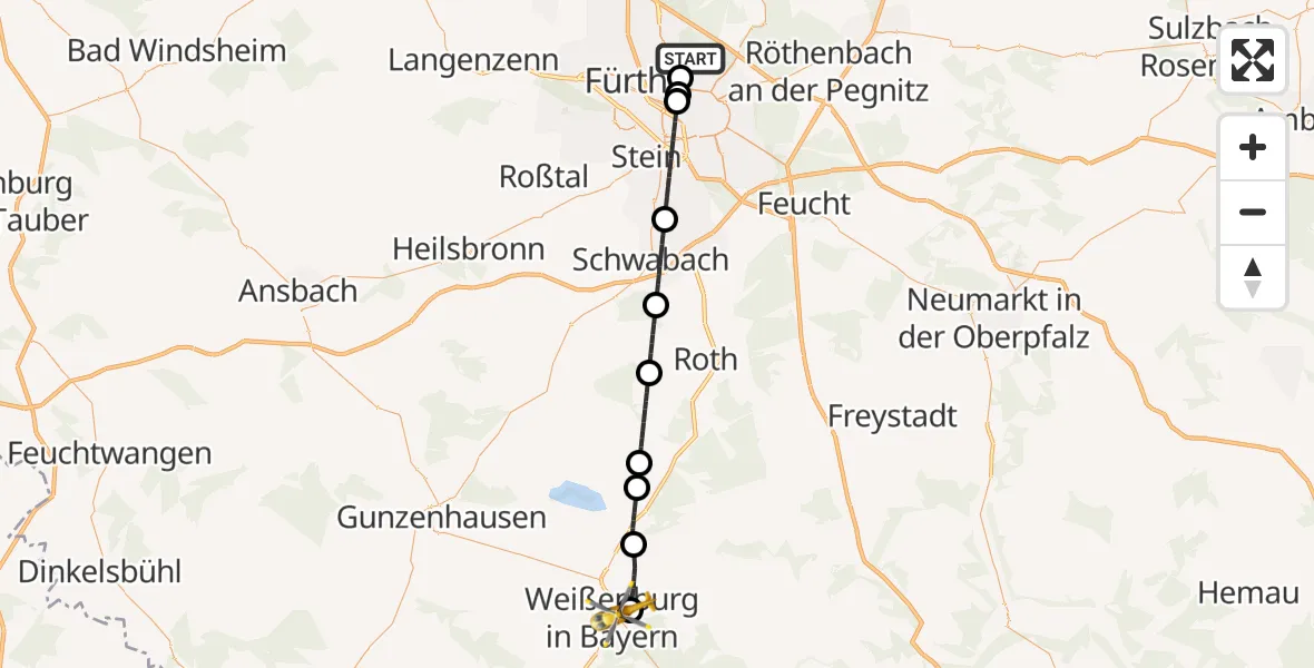 Flugroute Ambulanzhubschrauber Flughafen Nuremberg - Weißenburg i.Bay., 16 Oktober 2026, 13:50