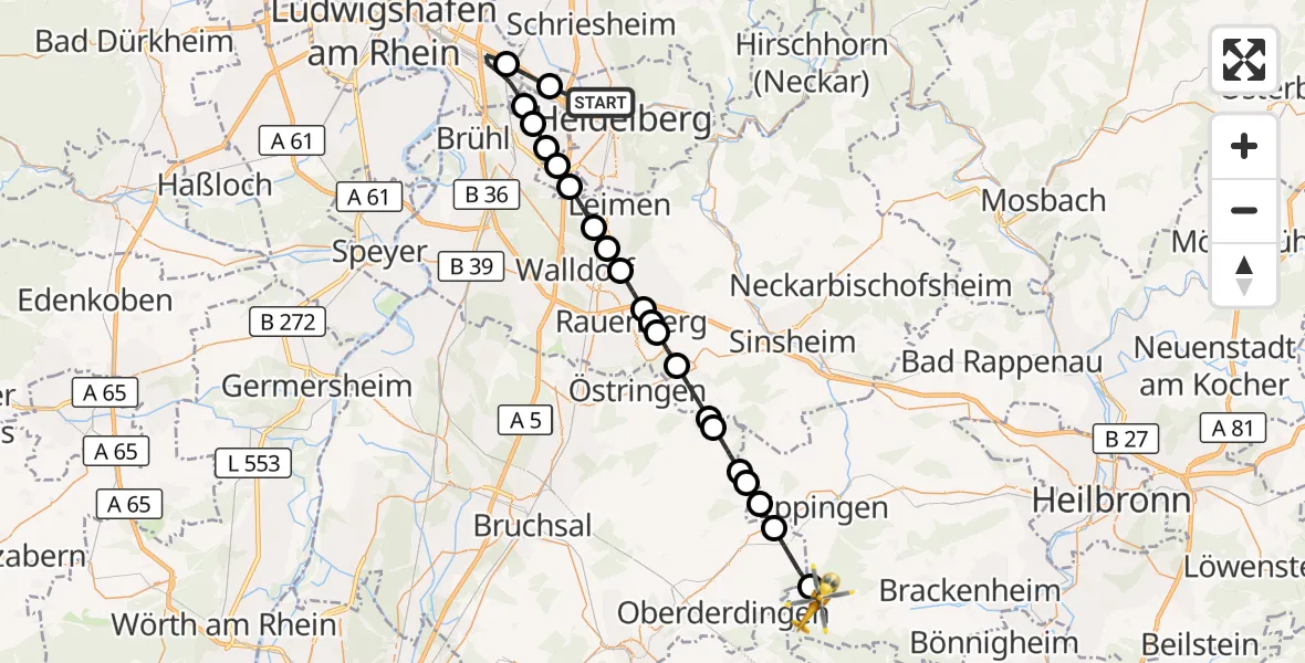 Flugroute Rettungshubschrauber Heidelberg - Zaberfeld, 16 Oktober 2026, 13:50