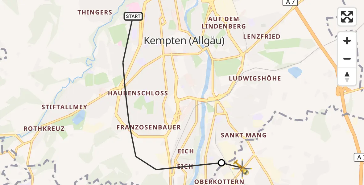 Flugroute Rettungshubschrauber Kempten (Allgäu) - Durach, 16 Oktober 2026, 13:51