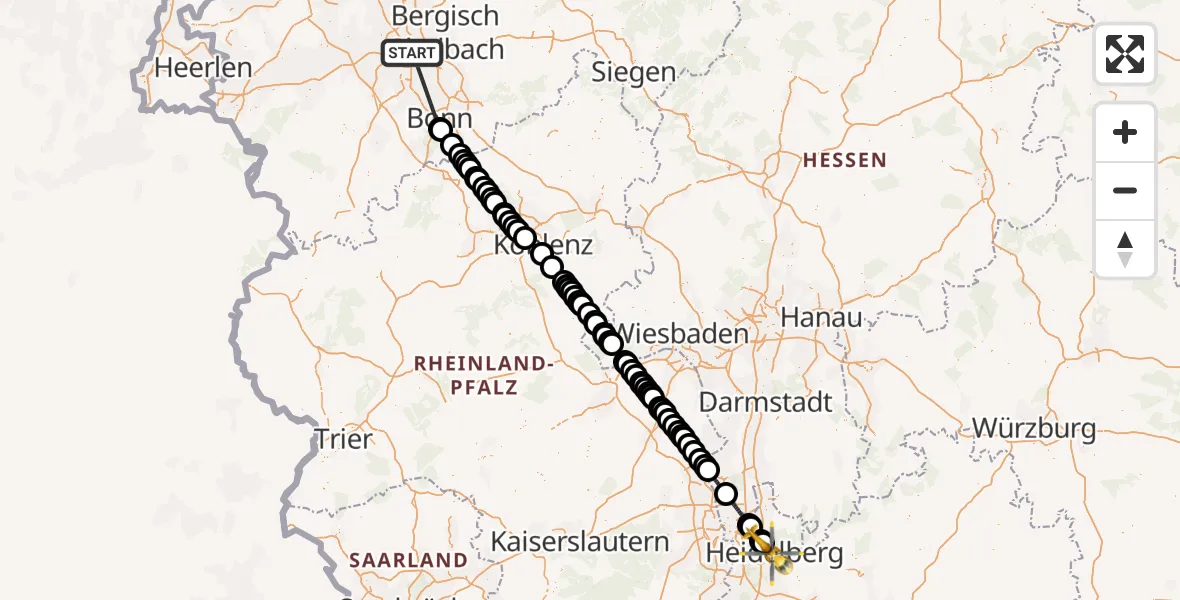 Flugroute Rettungshubschrauber Köln - Heidelberg, 16 Oktober 2026, 13:55