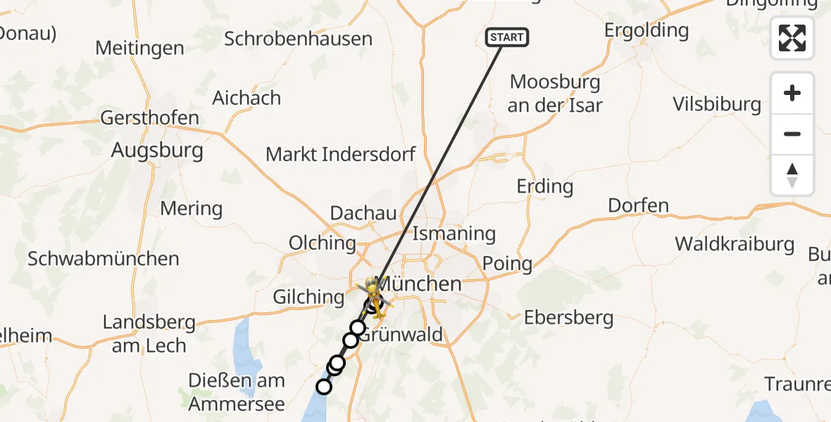 Flugroute Rettungshubschrauber Rudelzhausen - DRF Air Rescue München Hubschrauberlandeplatz, 16 Oktober 2026, 14:01