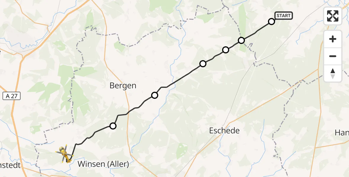 Flugroute Rettungshubschrauber Suderburg - Winsen (Aller), 16 Oktober 2026, 14:05